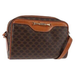 Authentic CELINE Macadam Canvas Shoulder Bag PVC Leather Brown